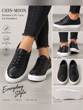 Women's Black Casual Lace-Up Sneakers